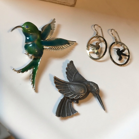 Hummingbird Bundle Earrings and Brooch - Pins - Picture 2 of 9